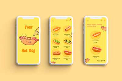 App for the Hot Dog Cafe app design brand design digital design graphic design hot dog illustration ui uiux ux