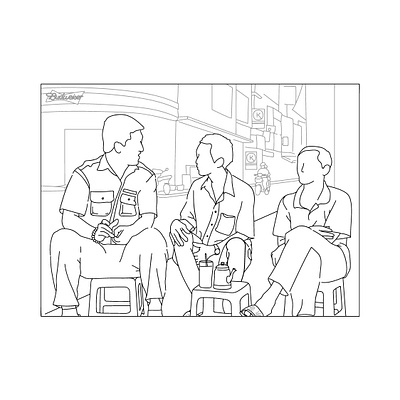 Morning coffee in SaiGon content design illustration line art lineart vector vietnam