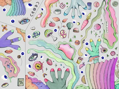 Seeing and feeling cartoon colorful digital drawing illustration pink procreate procreate app