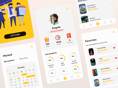 Film marker 🎥 adobe xd badges brazil calendar daily ui design favorites film illustration mobile mobile app mobile app design movie movie app product design ui ui design ux design yellow