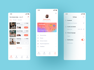 Dance School App app design dance dance school ios ios app mobile profile settings user experience design