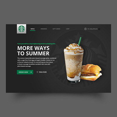 Starbucks Coffee Landing Page UI black branding coffee bean coffee shop dark mode dark theme dark ui design ecommerce design ecommerce shop flat landing design landing page landing page design minimal starbucks typography ui ux web