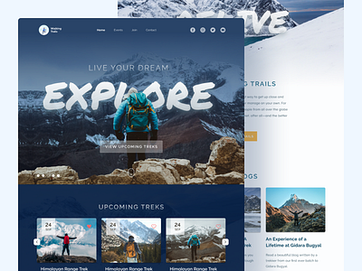 Walking Trails - Hiking Website UI adventure clean ui concept ui dailyui dailyuichallenge design flat healthy hiking homepage landing page minimal travel trekking typogaphy ui uidesign userexperiencedesign ux ui design website