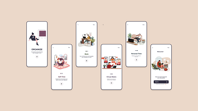 Onboarding Screens_Organize adobe illustrator adobe xd app design app screens application design illustration management app manager minimal organize quarantine task management app typography ui uiux user interface user interface designer ux vector