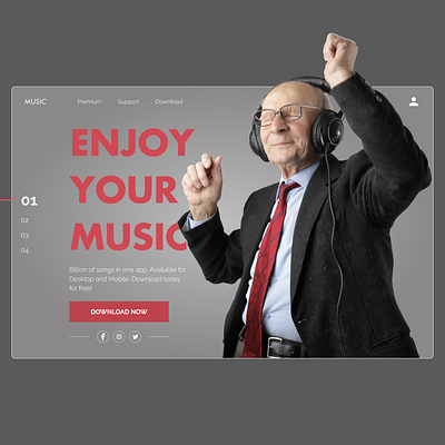 Music App Landing Page art banner design design grandpa headphone interface minimal mockup mockup design music music app old man old man in the suit ui uidesign user interface ux ux design web website