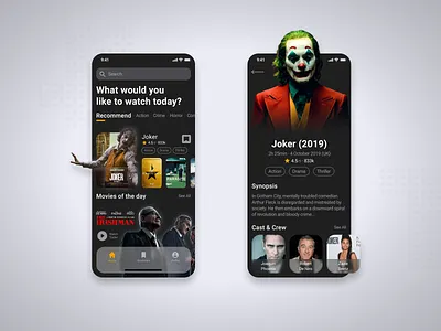 Movie app app branding cast crew dark app dark mode dark theme imdb ios joker joker movie movie movie app movie poster synopsis trailer ui uidesign ux uxdesign
