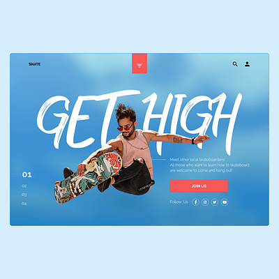 Get High (Skateboarder Community Landing Page) art banner banner design design landing page design landingpage minimal mockup design ui ux web website