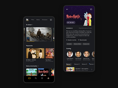 Molotov - Home and program app binge casting dark app dark theme dark ui design molotov movie movie app netflix nolan ott play rickandmorty tv tv app ui ux watching