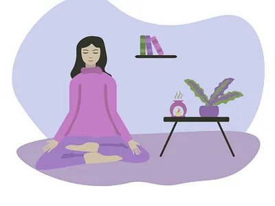 Meditation girl illustration meditation purple reduce stress vector violet woman