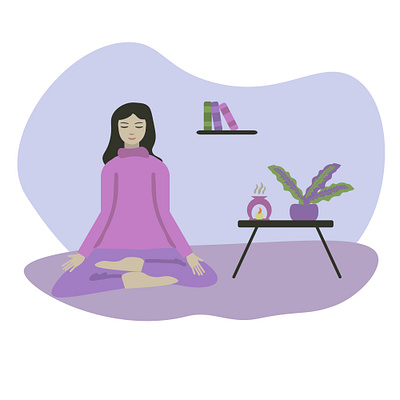 Meditation girl illustration meditation purple reduce stress vector violet woman