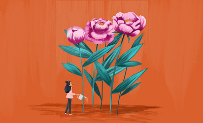 Peony love character drawing flowers illustration peonies