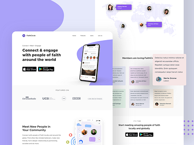 Faithcircle Landing Page 2020 trend best dribbble shot branding design landing page landing page design landingpage minimal product product design redesign redesigned social app ui user experience userinterface ux webdesign website website design