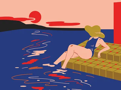 Beach Day art print beach design digital art hand drawn illustration retro vector