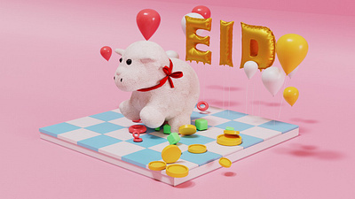 Eid Mubarak 3d design 3d illustration 3d poster c4d cinema4d eid illustraion kids kids illustration poster toys