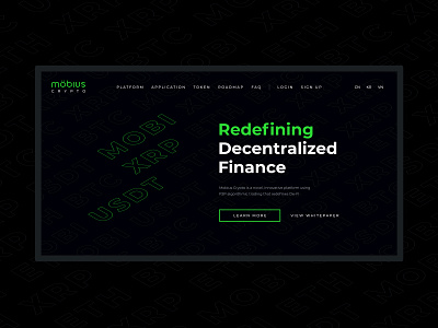 Mobius Crypto Redesign app black branding crypto crypto currency crypto wallet cryptocurrency design figma green logo logo design logotype redesign site ui uiux ux web