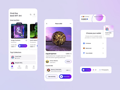 NFT Mobile App app crypto crypto app cryptocurrency cryptocurrency app design marketplace mobile nft nft app nft mobile application nfts ui ui design uiux wallet wallet application web design