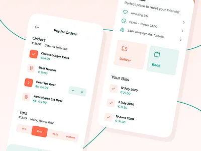 QERKO: Pay your bill from your phone #2 amount bill book cart delivery detail food list map pay payment price pub qerko qr rating restaurant select time tips