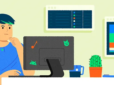 ✿*∗˵╰༼✪ᗜ✪༽╯˵∗*✿ browser character character design coding desktop developer illustration illustrator office texture ui userflow ux vector workspace