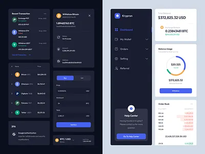 Krypron - Cryptocurrency Dashboard analysts analytic blockchains component dashboard design finance financial fintech investment minimalist online payment project stock system ui ui kit ux wallet web app