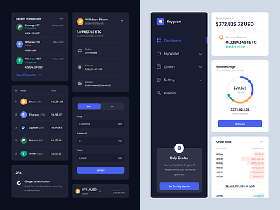 Krypron - Cryptocurrency Dashboard analysts analytic blockchains component dashboard design finance financial fintech investment minimalist online payment project stock system ui ui kit ux wallet web-app