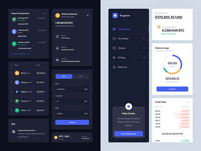 Krypron - Cryptocurrency Dashboard analysts analytic blockchains component dashboard design finance financial fintech investment minimalist online payment project stock system ui ui kit ux wallet web app