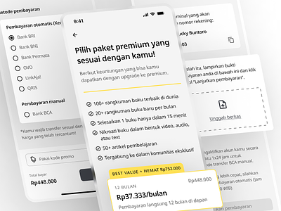 Improving SekilasAja! App Subscription Payment Checkout Flow Exp book book app case study checkout mockup redesign shadow yellow