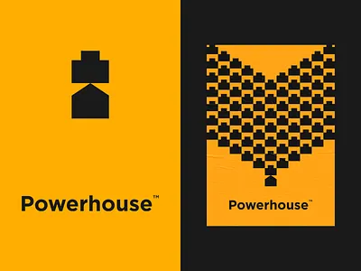Powerhouse2 battery branding energy geometric home house icon logo mark poster symbol