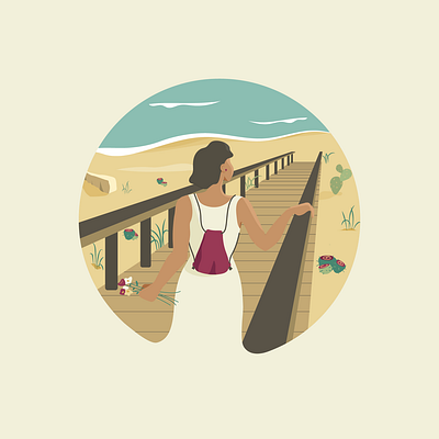 Voyage beach flat design girl illustration summer vacation vector voyage walk woman