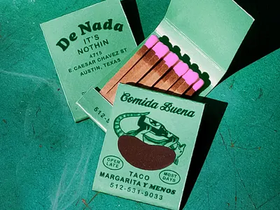 De Nada Matches armadillo austin beer drinking food illustration margarita matchbook matches mexico retro taco texas texture vintage