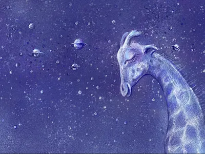 in the night art children book illustration childrens book childrens illustration creative digital digital art digitalart drawing dream fantasy giraffe illustration sky night stars surreal