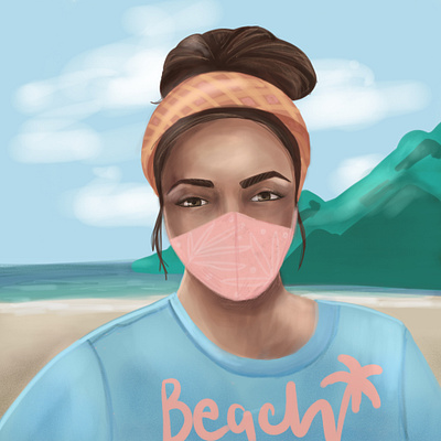 woman with mask face beach digital illustration illustration illustration art summertime woman woman illustration woman portrait