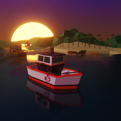 Boat 3d blender boat sunset