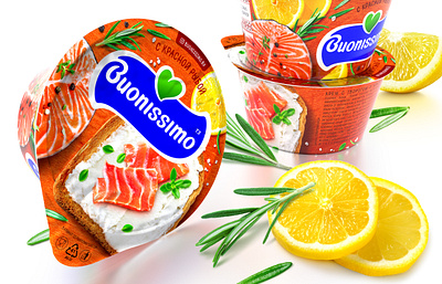 BUONISSIMO — CREAM CHEESE brand branding cream curd design fish lemon logo meal packaging packaging design rosemary sandwich trademark