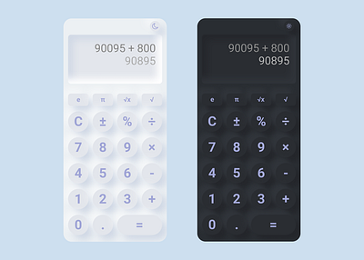 Neumorphic Calculator - Daily UI Challenge 004 app calculator calculator ui daily ui dailyui dark mode design figma light mode mobile neumorph neumorphic neumorphism soft ui ui