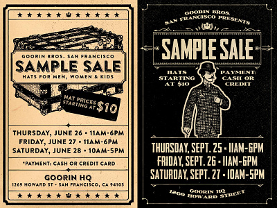 Sample Sale (Goorin Bros.) absurdity americana branding california ephemera graphic graphic design heritage history identity illustration lettering mystery tried and true typography vintage