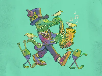The Grand Caiman art character design crocodile design frog illustration louisiana mardi gras new orleans photoshop swamp