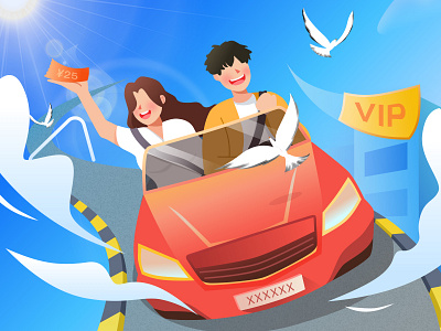 JUST GO 说走就走 car drive illustration people summer traveling