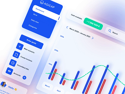 Fintech dashboard interaction 🤘 agicap bar blur cash chart dashboard data data visualization data viz finance fintech gauge management information system statistics stats