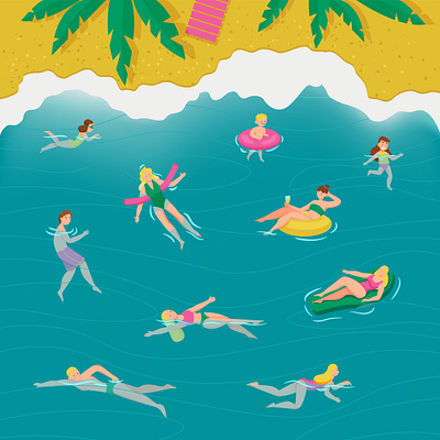 Swimming people composition flat illustration people summer swim vector