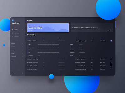 Crypto Wallet block blockchain blue crypto crypto exchange crypto wallet cryptocurrency dark darktheme darkui decimal project recieve send token trade transaction ui uidesign uiux