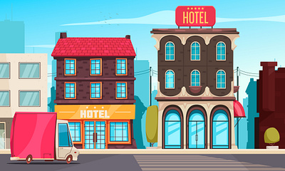 Hotel buildings landscape apartment flat hotel illustration tourist vector