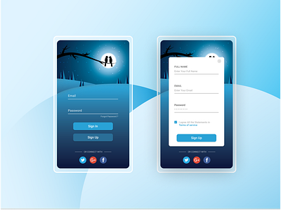 Login Mobile App blue design illustration login design login form login page login screen mock up mock up mockup owl owls ui ui ux ui design uiux