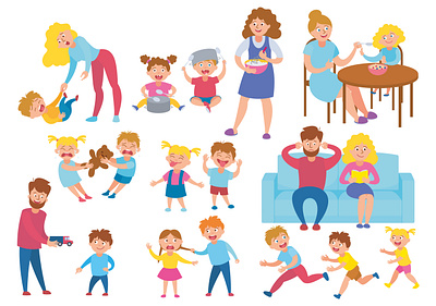 Children behaving set behavior child discipline flat illustration vector