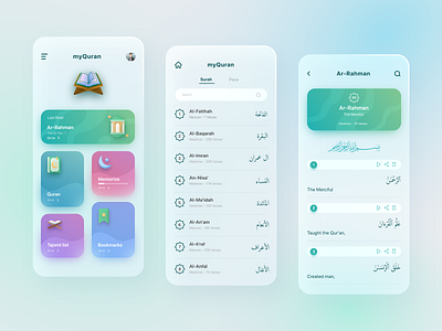 myQuran App app app design blur card card ui clean clean design clean ui color islamic minimal mobile mobile app mobile design mobile ui quran simple top ux ui designer ui ui ux