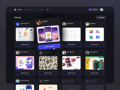 Dribbble & Behance Promotion Service app behance boost concept dark ui dashboad design dribbble interface market perform product design promo promotion service social network task list top ui ux