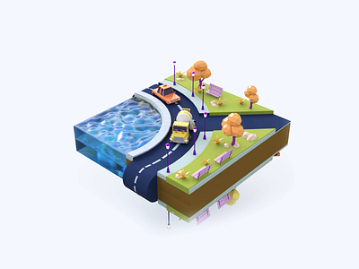 Lowpoly scene animation animation c4d design illustration travel webdesign