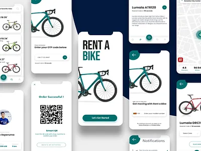 Bicycle Rental App UI bicycle bike design design art designer flat minimal rent typography ui uidesign ux uxdesign uxui vector