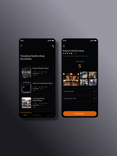 Barbershop App app barbershop dark dark theme ui design