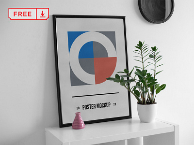 Free Poster on Desk Mockup design download frame free illustration poster print psd template typography