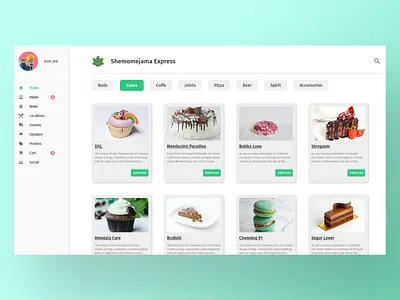 Shemomejama express alcohol bud cannabis cards ui cbd coffe dribbble interface online order remote restaurant shop thc ui uiux ux weed